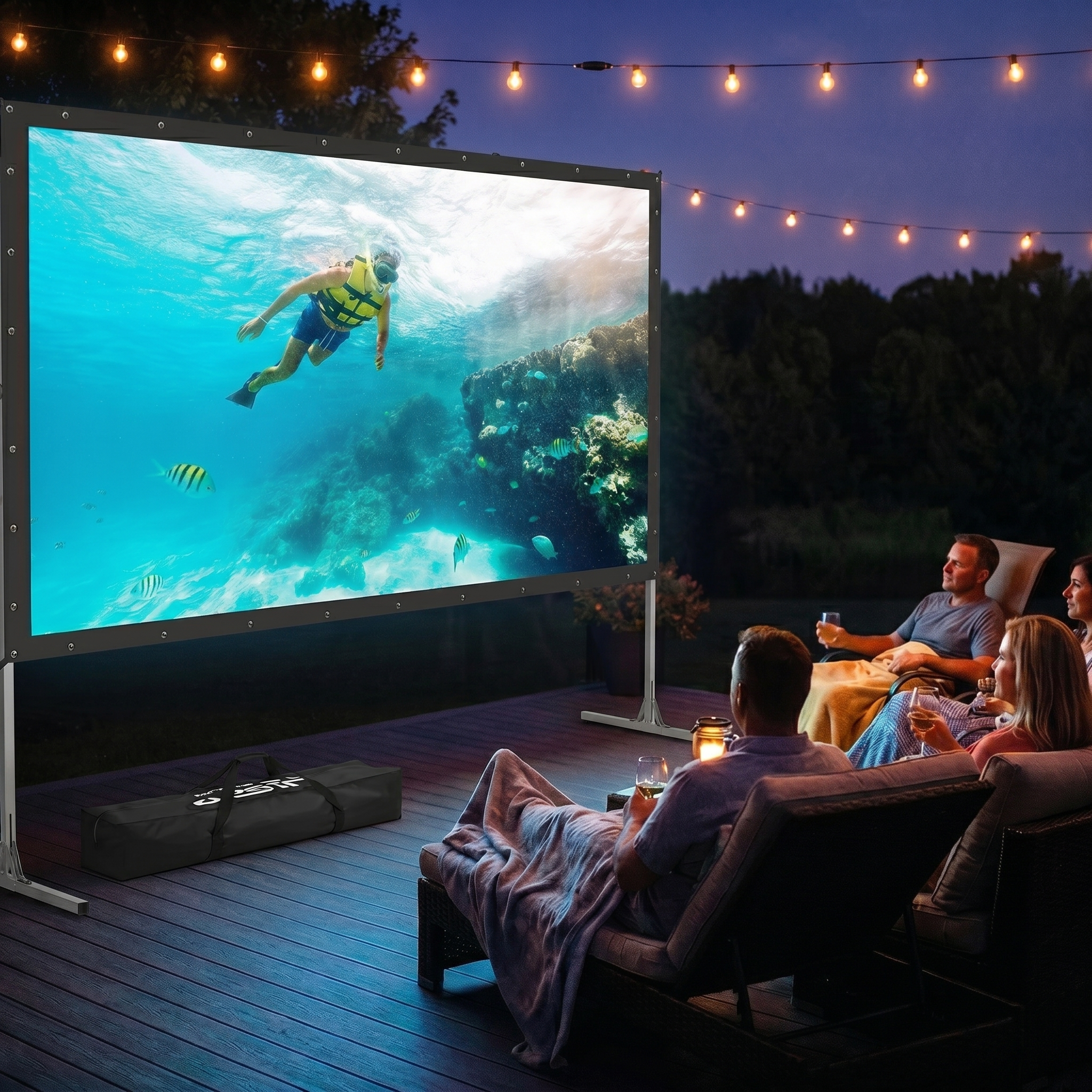 Outdoor Movie Projector Screen 120" with Stand | 16:9 Ultra HD 8K | Portable Backyard