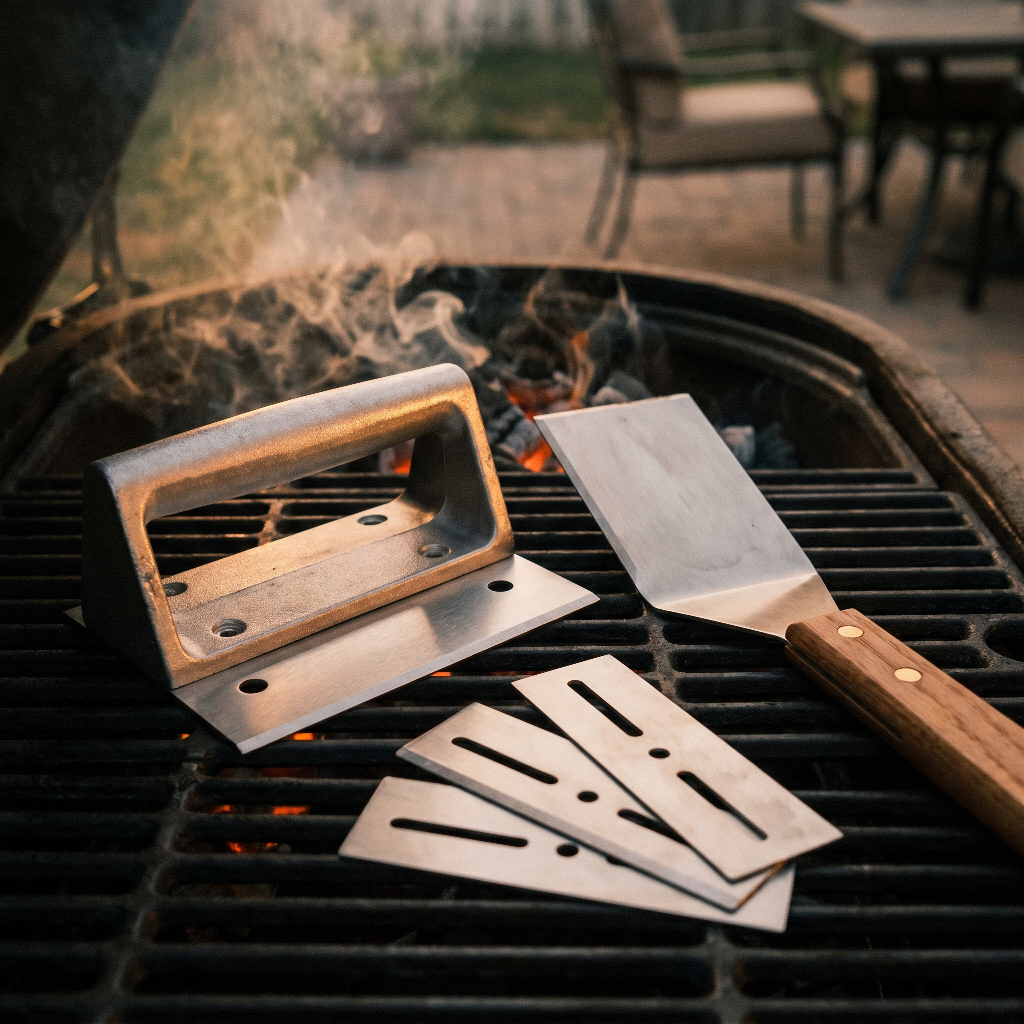 Grill Scraper and Spatula Set Stainless Steel | Replacement Blades Included | BBQ Tools