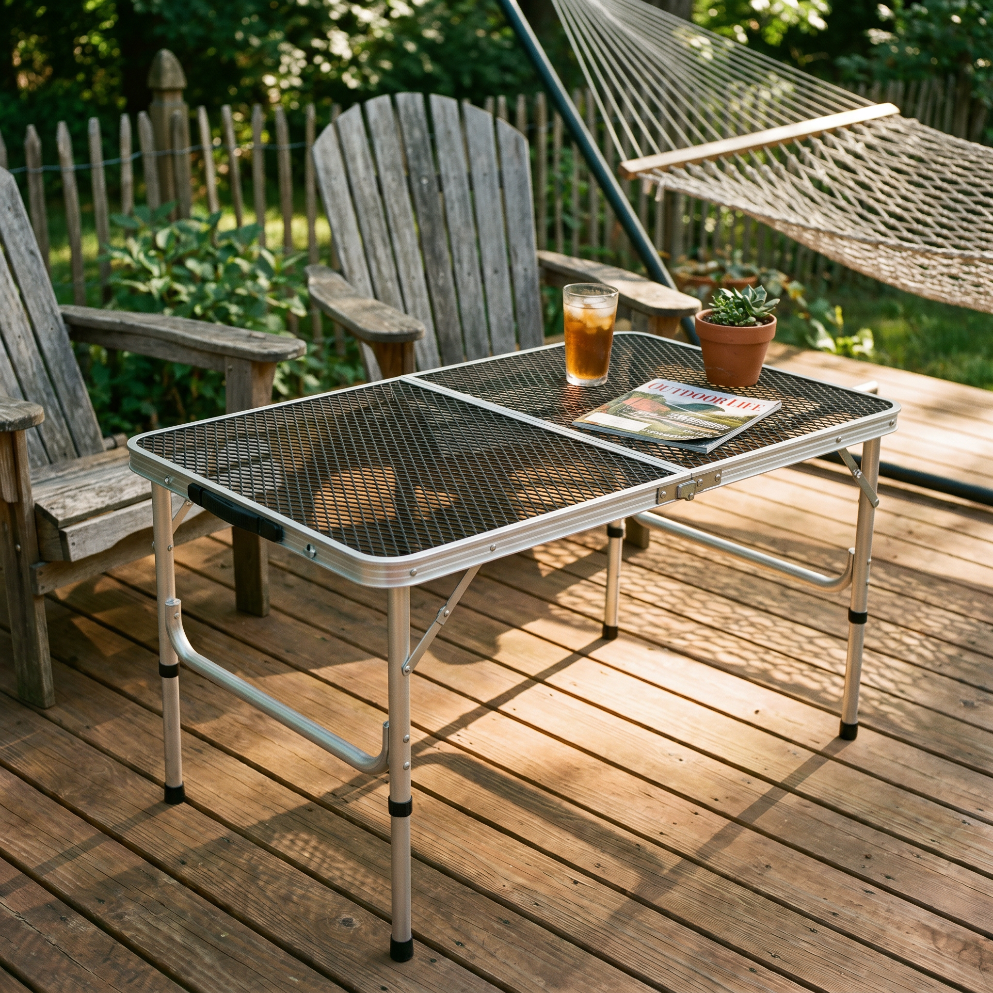Folding Outdoor Table Aluminum Mesh | Adjustable Height | Portable Camp and Patio Table